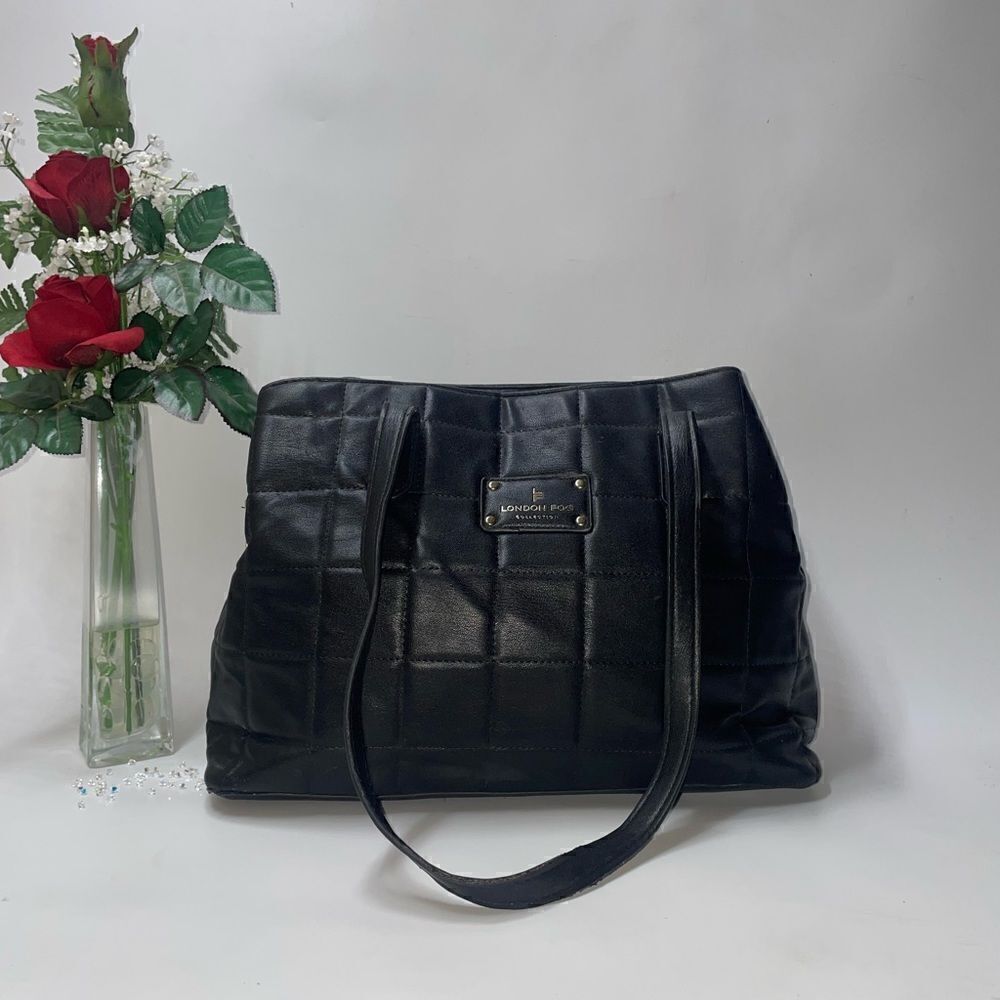 London Fog Leather Tote Bag Black Large